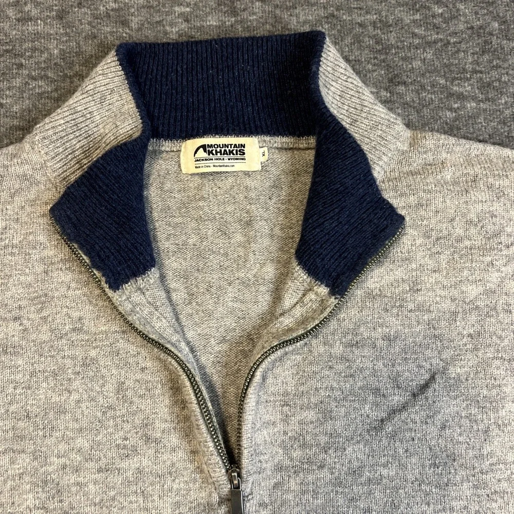 Mountain Khakis Lodge Sweater Mens XLarge Grey 1/4 Zip Merino Wool Ready To Wear